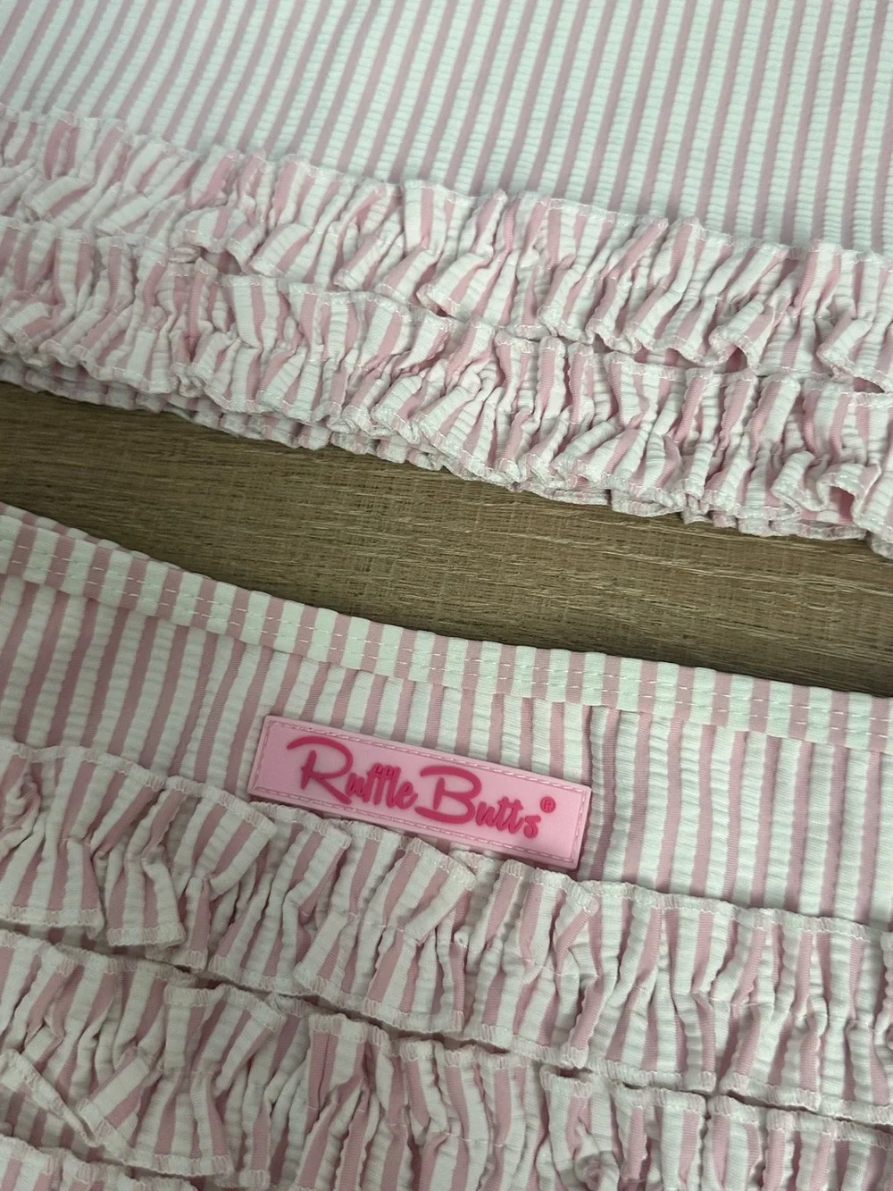 Ruffle Butts Pink and White Striped Ruffle Bikini Set